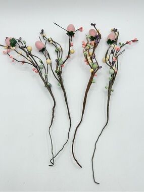 Artificial Easter Egg Stem Spring Berry Picks Sugar Coated Pink 14" Lot of 4